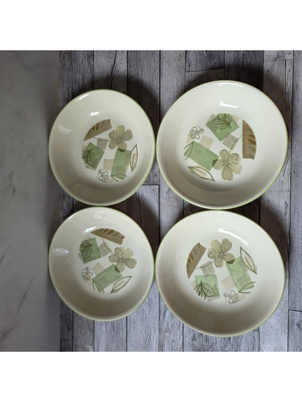 Corelle Textured Leaves Pasta Bowls Set Of 4 Ivory & Green 8.5” Dinnerware Made